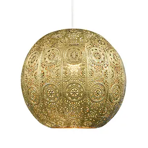 30cm Spherical Moroccan Pendant Lamp Shade in Satin Gold Metal - Vintage Design