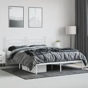 Berkfield Metal Bed Frame with Headboard White 183x213 cm