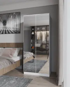 FurnitureHMD Mirror Glass Bedroom 2 Door Wardrobe Clothes Closet with Hanging Rail