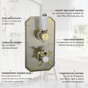 ENKI Regent Antique Brass Traditional Crosshead Single Outlet Brass Thermostatic Twin Shower Valve TSV043