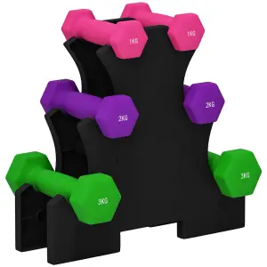 SPORTNOW Hex Dumbbells Set with Dumbbells Rack, 2 x 1kg, 2 x 2kg, 2 x 3kg