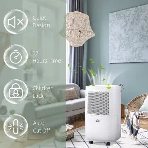 HOMCOM 10L/Day 2.2L WiFi Smart Dehumidifier, Portable Quiet Air Dehumidifier