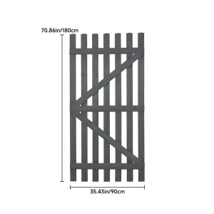 Wooden Garden Picket Gate Pedestrian Gate Carbonized Wood Garden Fence Gate, 90cm W x 180cm H