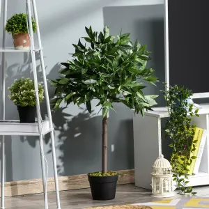 Outsunny Set Of 2 90cm/3FT Artificial Bay Laurel Topiary Trees w/Pot Fake Plant