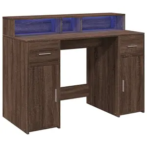 Berkfield Desk with LED Lights Brown Oak 120x55x91 cm Engineered Wood