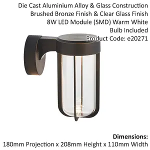 Brushed Bronze Outdoor Wall Light with Glass Shade - IP44 Rated - Integrated LED