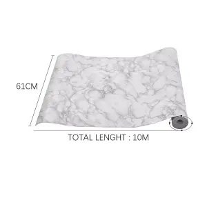 Grey Marble Peel and Stick Waterproof Self Adhesive Wallpaper Roll Vinyl Floor Tiles 10M (L)