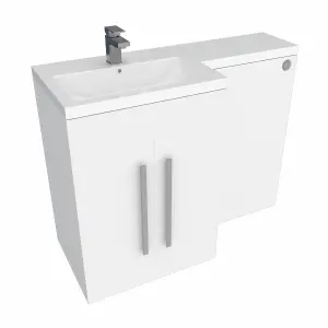 SunDaze 1100mm Gloss White Bathroom Combined Furniture L-Shape Vanity Unit Left Handed Basin Sink