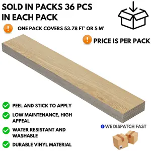 Self Adhesive Floor Planks - 36 Planks Per Pack Covering 53.8 ft² (5 m²) - Peel And Stick Vinyl Flooring in Beige Wood Effect