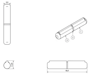 Lift Off Bullet Hinge Weld On Brass Bush 10x60mm Heavy Duty Door Hatch 4PK