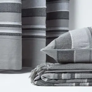 Homescapes Cotton Morocco Striped Grey Throw, 255 x 360 cm