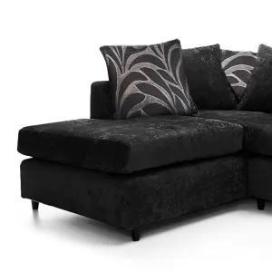 Zina Black Chenille L Shaped 3 to 4 Seater Corner Sofa Scatter Back - Left Hand Facing