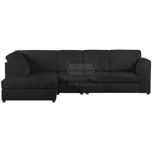 Luxor Black Jumbo Cord Large 5 Seater Corner Sofa Long Left Hand Facing - Full Back