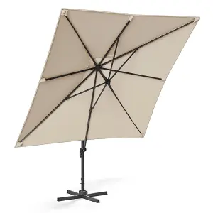 3M Large Square Canopy Rotatable Tilting Garden Rome Umbrella Cantilever Parasol with Cross Base, Beige