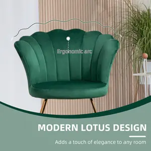 HOMCOM Accent Chair, Velvet Armchair with Lotus Backrest, Steel Legs, Green