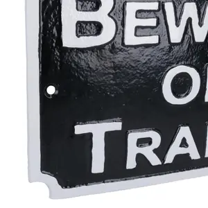 Beware Train Cast Iron Railway Sign Plaque Door Wall House Fence Gate Garden