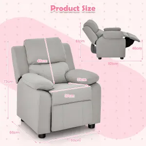 Costway Kids Recliner Chair PU Leather Toddler Sofa Chair w/ Adjustable Backrest & Footrest Light Gray