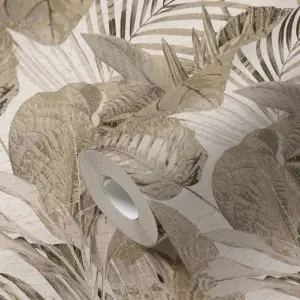 AS Creation Famous Garden Beige & Brown Palm Leaf Tropical Wallpaper 39355-1