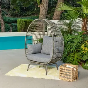 Antalya Egg Chair with Grey Cushions, Dark Grey