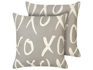 Set of 2 Cushions TELOPEA Cotton 45 x 45 cm Text Grey