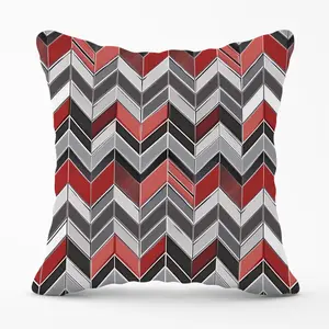 Red Grey Geometric Pattern Cushions 45cm x 45cm