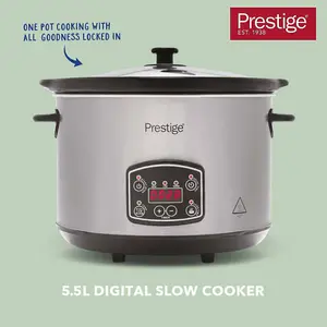 Prestige Silver Stainless Steel Programmable Digital Slow Cooker with Timer Small 5.5L