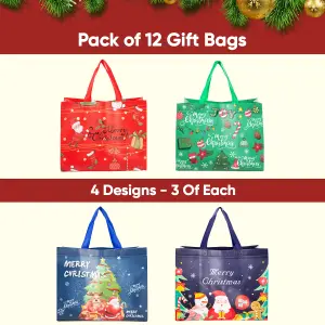 Pack of 12 Christmas Gift Bags - 4 Designs