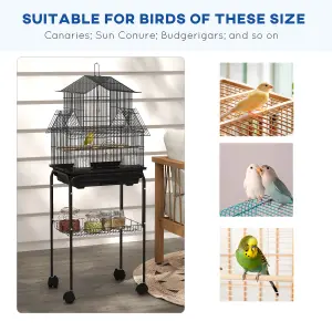 PawHut Metal Bird Cage w/ Perch, Food Container, Handle, for Finch, Canary