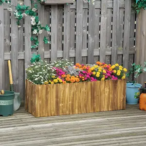 Outsunny Raised Flower Bed Wooden Rectangular Planter Container Box Garden Wood