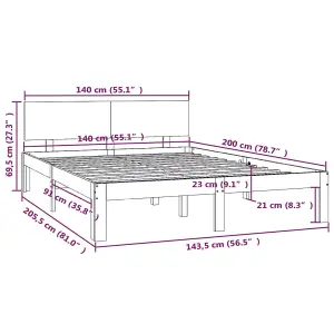 Berkfield Bed Frame Black Solid Wood Pine 140x200 cm