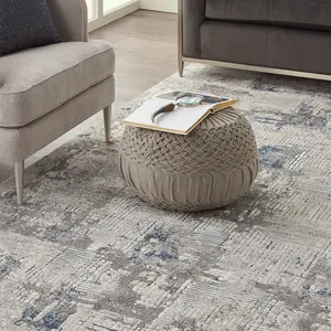 Ivory Blue Modern Easy to Clean Floral Optical/ (3D) Rug For Dining Room Bedroom Living Room-66 X 229cm (Runner)