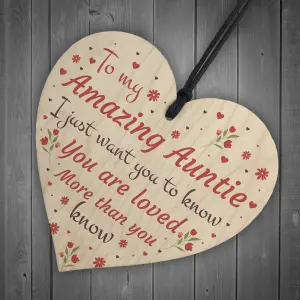 Red Ocean Amazing Auntie Gift Wooden Heart Christmas Birthday Gift For Auntie Love Sign