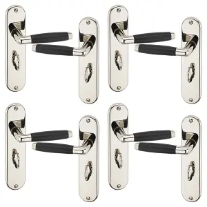 URBNLIVING 184mm Length 8 Pcs Cambridge Metal & Polished Nickel Lever Latch Bathroom Door Handles Set