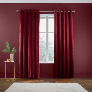 Catherine Lansfield Kingsley Matt Velvet 66x90 Inch Lined Eyelet Curtains Two Panels Raspberry