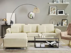 Right-Hand Corner Sofa with Ottoman OSLO Beige Leather Right Hand