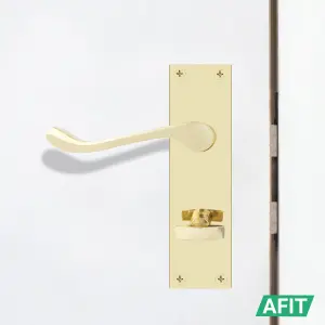 AFIT Polished Brass Victorian Scroll Bathroom Door Handle Set, 2 Pairs of Internal Handles on Backplate, Hinges 76mm & Locks 64mm