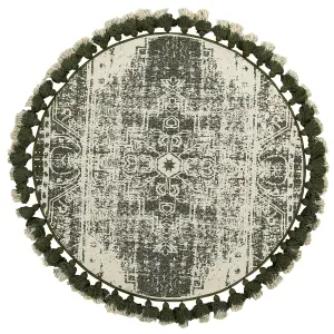 Round Cotton Area Rug with Tassels 120 cm Cream and Green KAHTA