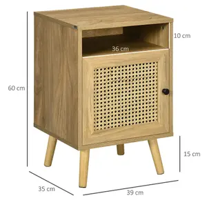 HOMCOM Bedside Table Nightstand with Storage Shelf and Door Cupboard, Natural