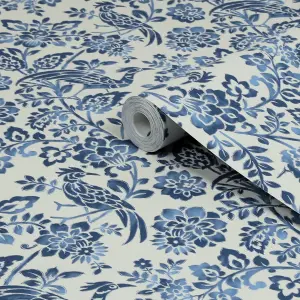 Laura Ashley Dark Seaspray Blue Adain Palace Smooth Wallpaper