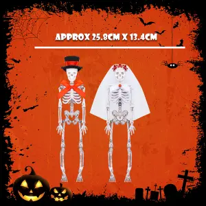 Halloween Skeleton Couple Decoration Set of 2 Trick or Treat Party 17cm White