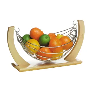 Interiors by Premier Quirky Rubberwood Fruit Hammock, Functional Design Wooden Fruit Hammock, Wooden Frame Fruit Hammock