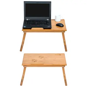 Laptop Stand - 4 angles of inclination, with drawer, storage space, USB dual fan, 55 x 35 x 26 cm - brown