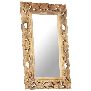 Berkfield Hand Carved Mirror Brown 80x50 cm Solid Mango Wood