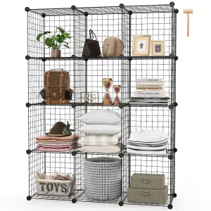 Costway 12 Cube Storage Shelf Rack DIY Wire Grid Bookcase Display Cabinet Organiser