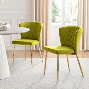 Furniturebox UK Dining Chair - 2x Danica Bottle Green Velvet Upholstered Dining Chair Gold  Legs - Modern Meets Vintage Glam