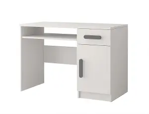 Modern White Computer Desk H760mm W1100mm D500mm - Grey Handles for Contemporary Study Areas