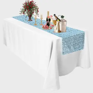 Neel Blue 11x108 Inch Shimmer Sequin Table Runner Glitter Fabric, Baby Blue