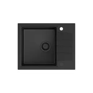 Quadron Peter 116 Pure Black GraniteQ Kitchen Sink with Small Drainer to fit 50cm Cabinet