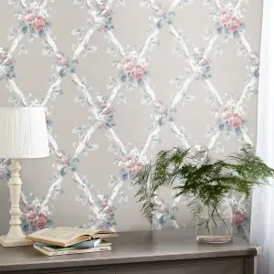 Laura Ashley Elwyn Done Grey Floral Smooth Wallpaper