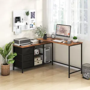 Costway L-Shaped Computer Desk Convertible Home Office Table with 3 Drawers